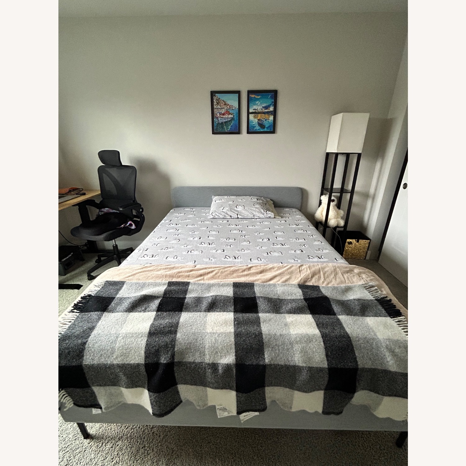 Light Gray Fabric Twin Bed - image-1