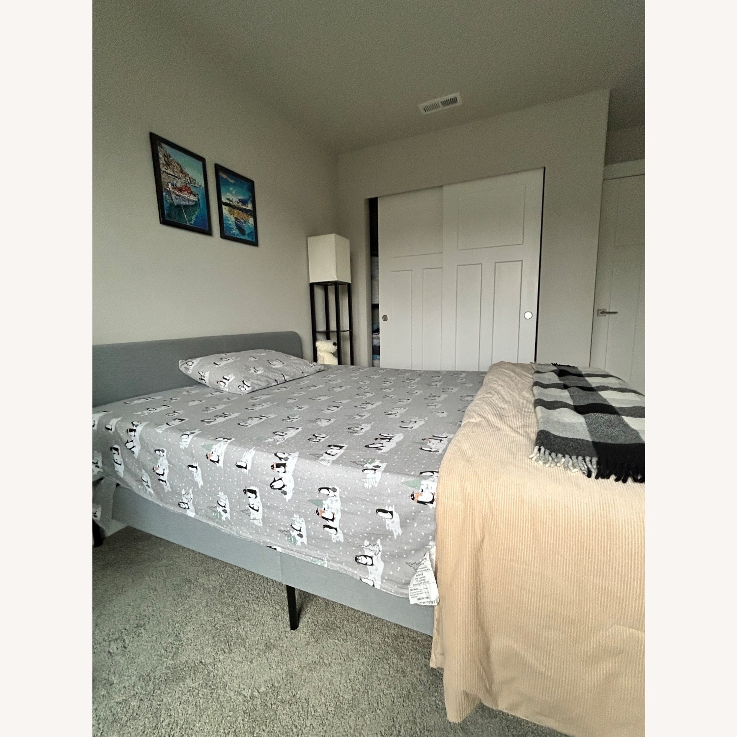 Light Gray Fabric Twin Bed - image-2