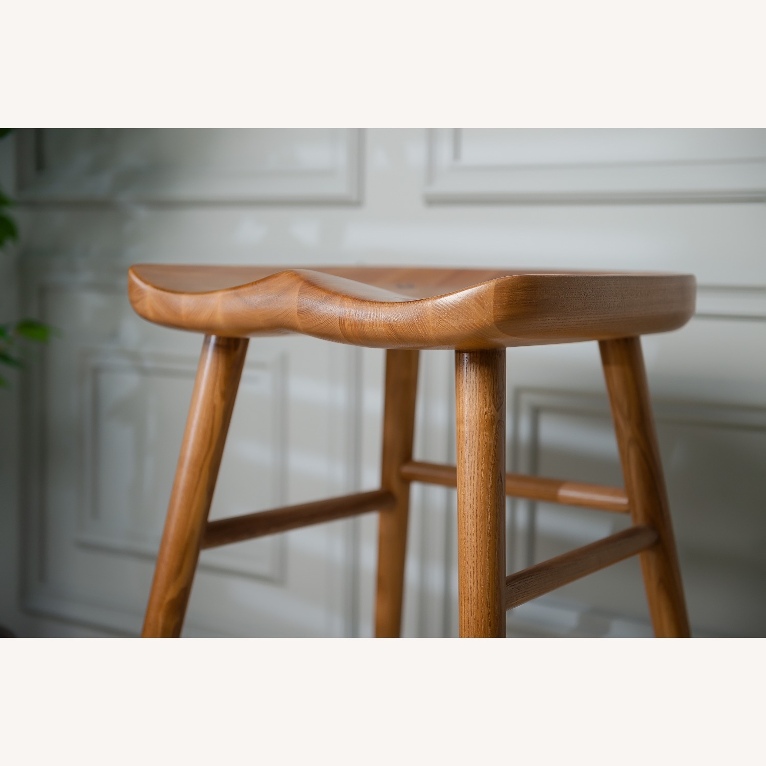 Light Brown Solid Wood Bar Stool - image-3