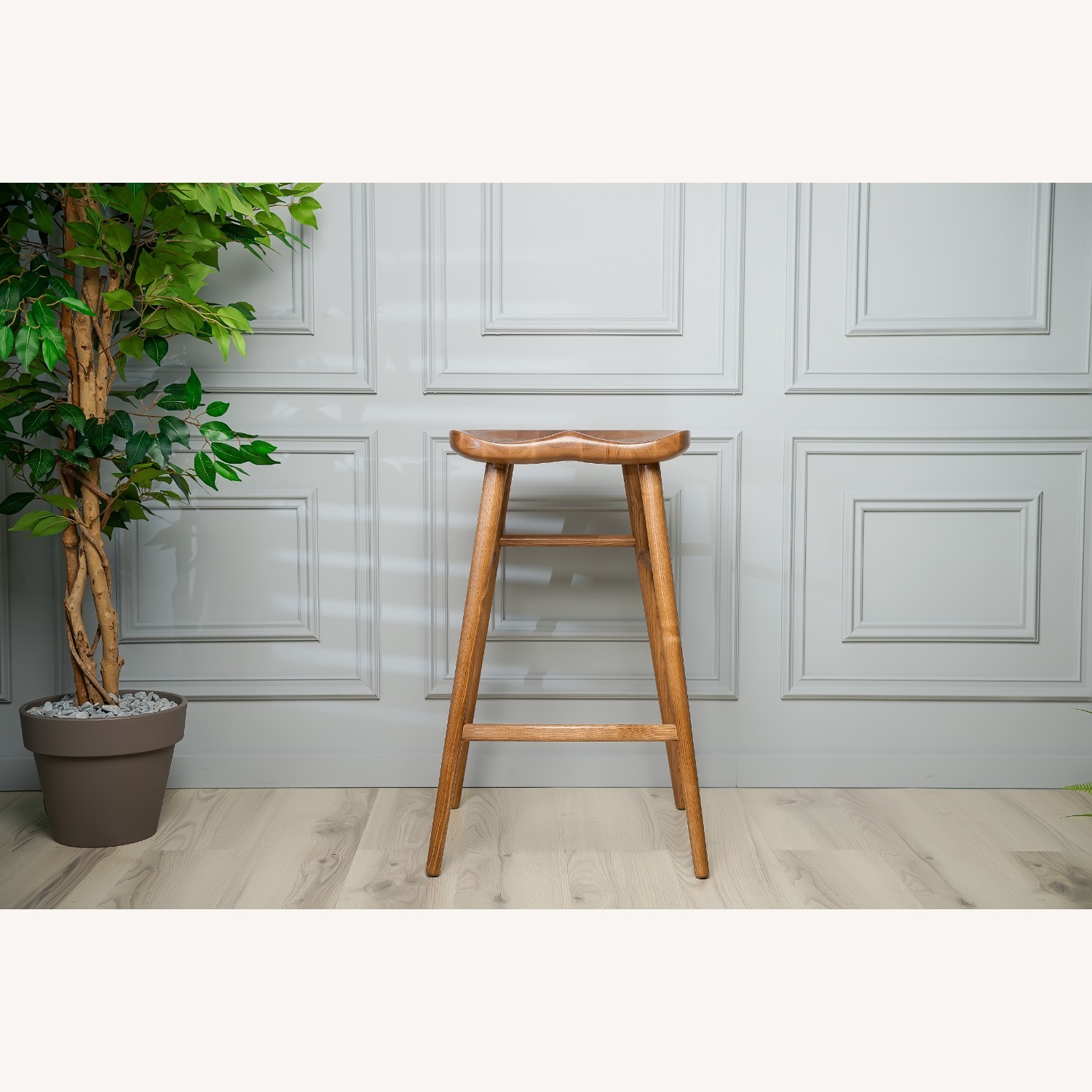 Light Brown Solid Wood Bar Stool - image-7