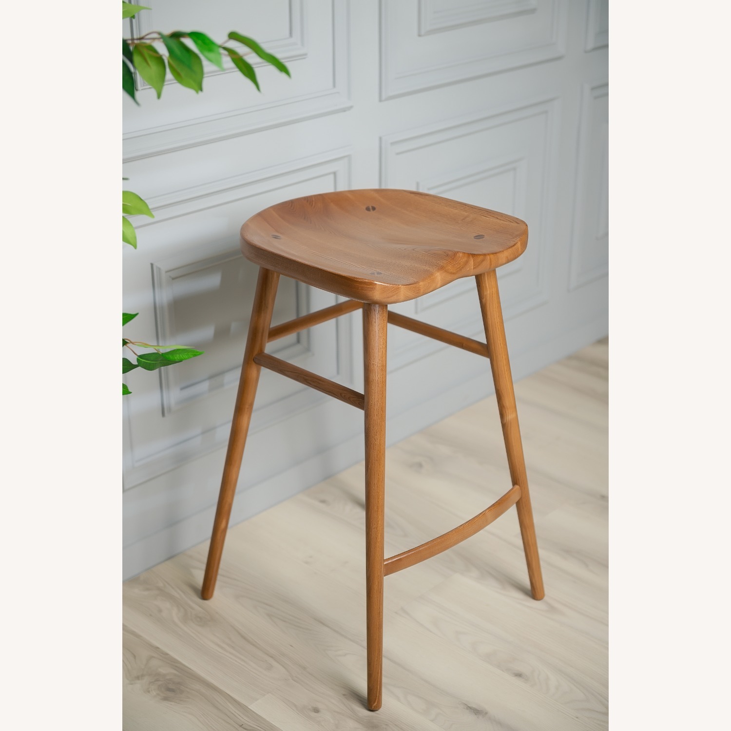 Light Brown Solid Wood Bar Stool - image-6