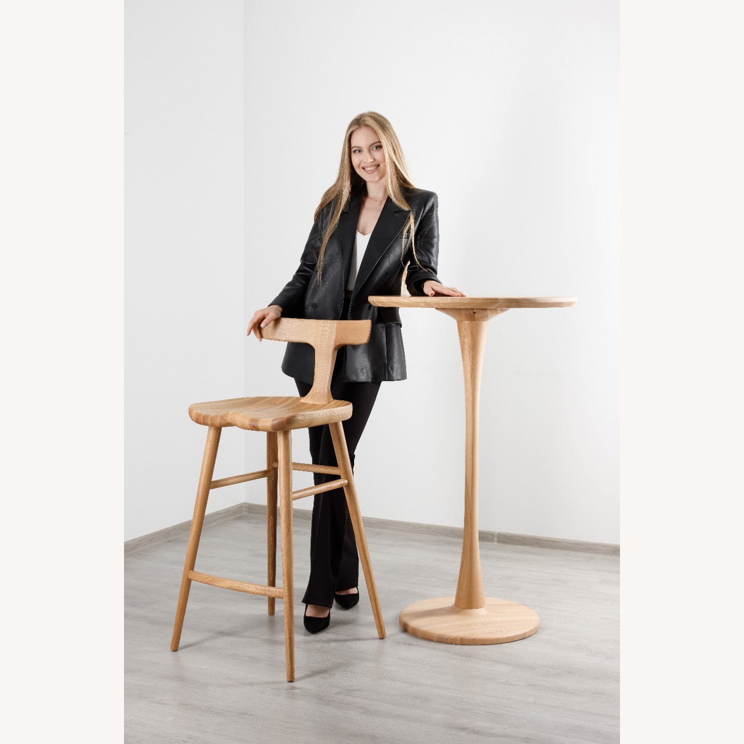 Natural Solid Wood Bar Stool - image-10