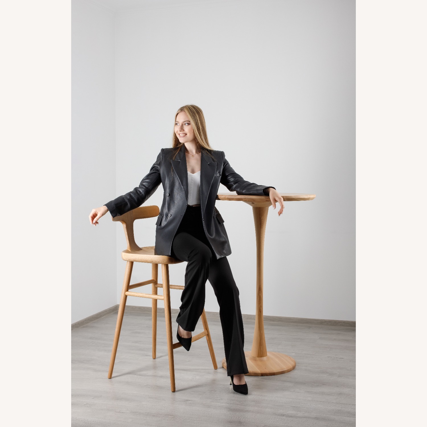 Natural Solid Wood Bar Stool - image-12