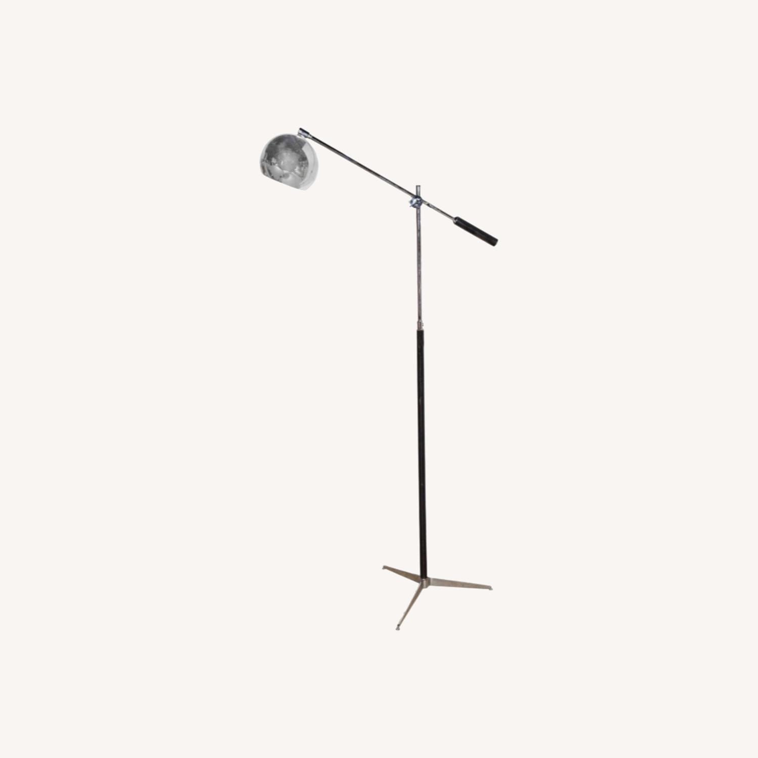 Chrome, Black Enamel, Leather Tripod Floor Lamp - image-0