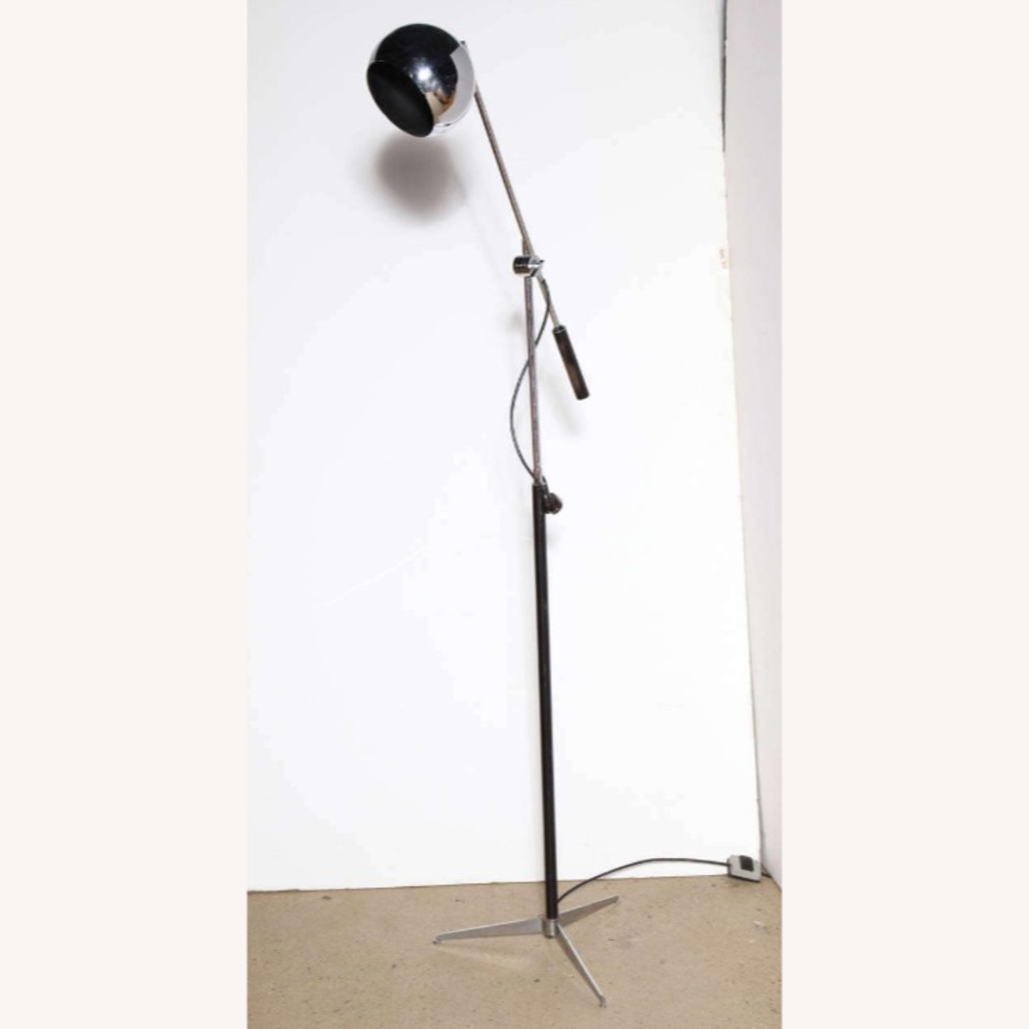 Chrome, Black Enamel, Leather Tripod Floor Lamp - image-3
