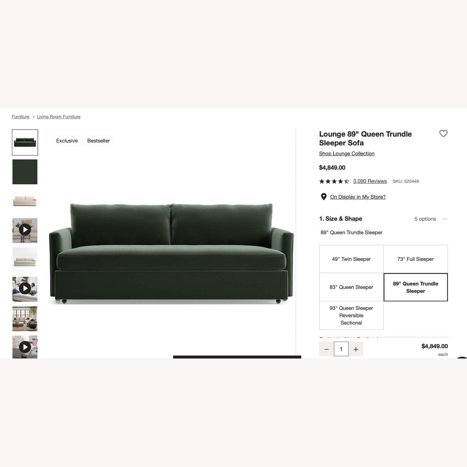 Crate & Barrel Lounge 89" Queen Trundle Sleeper Sofa - image-3