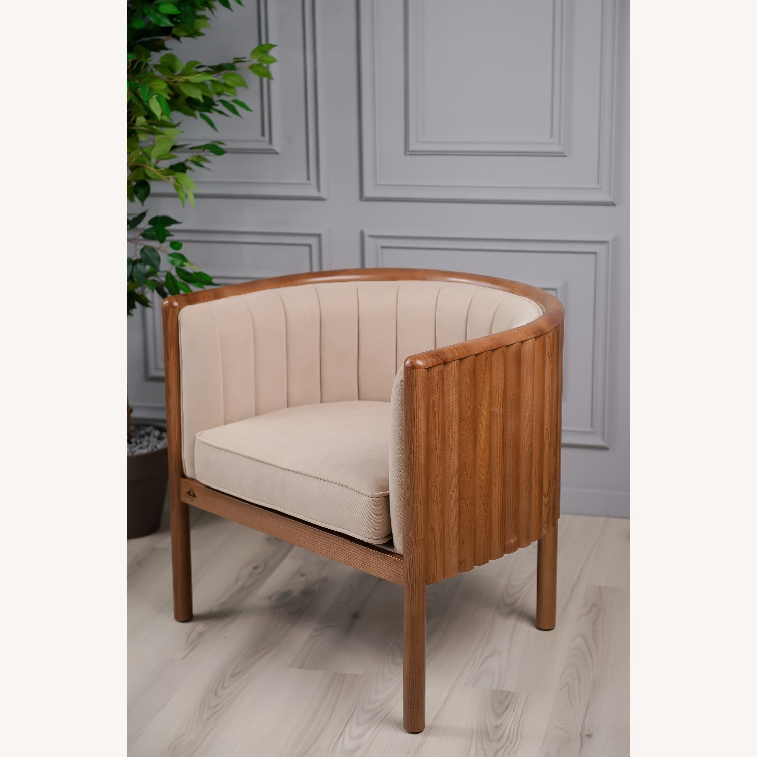 Light Brown Solid Wood Armchair - image-9