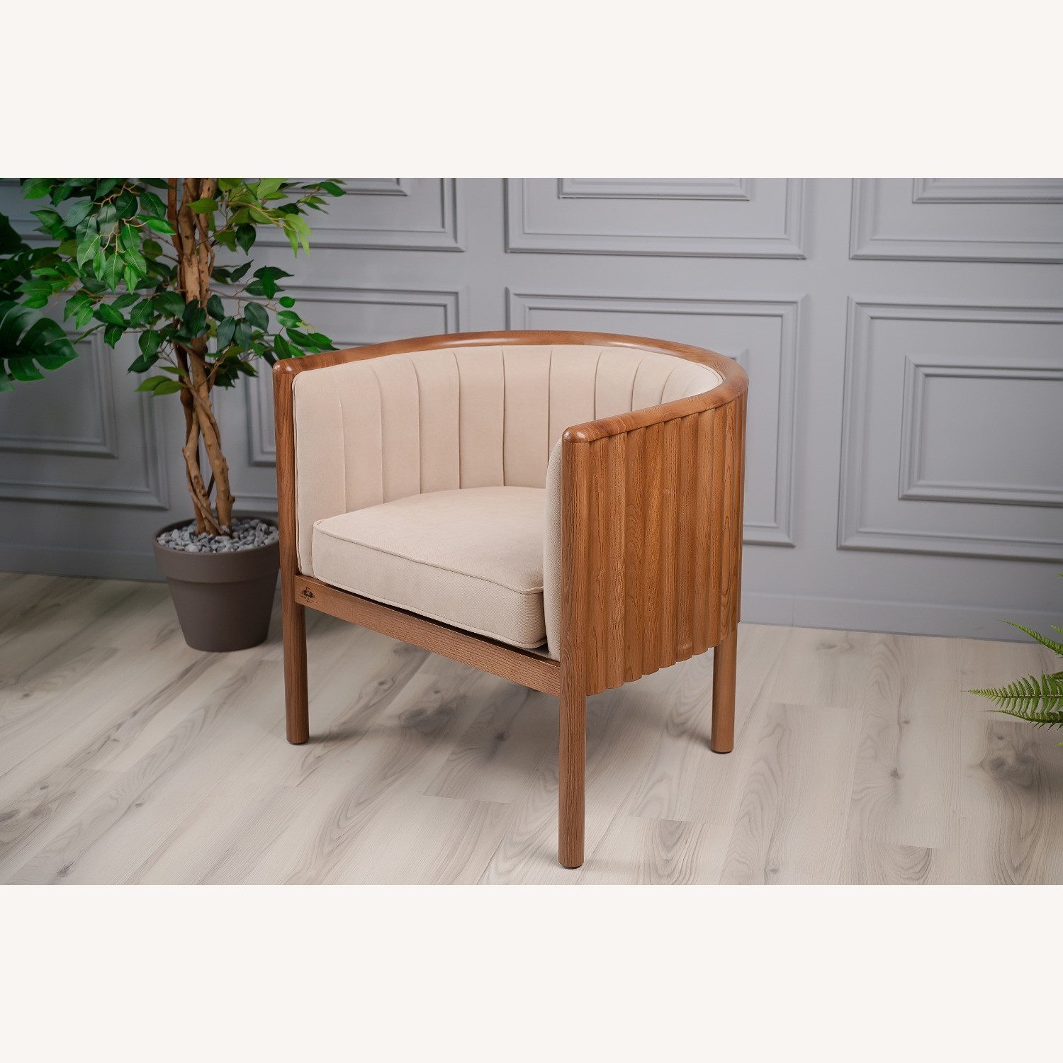 Light Brown Solid Wood Armchair - image-10