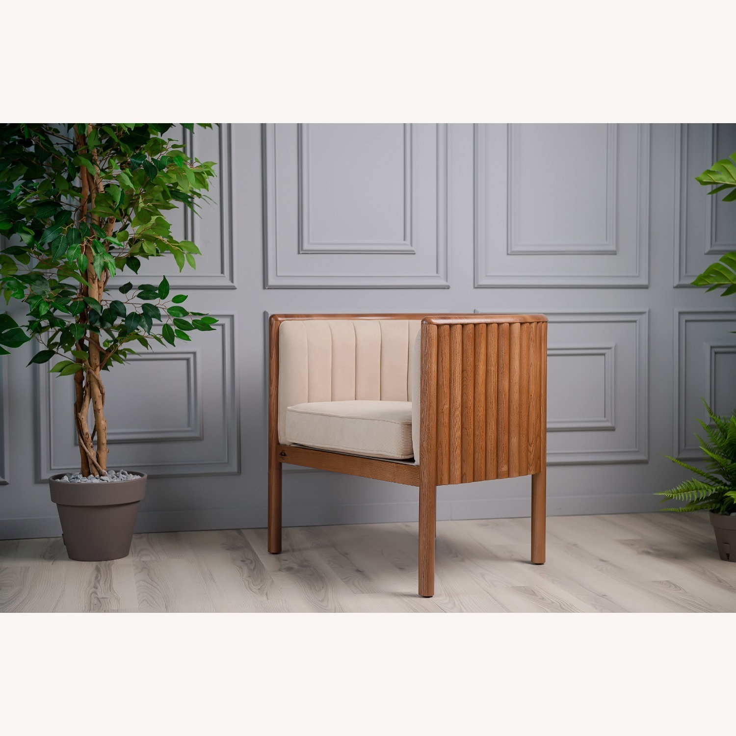 Light Brown Solid Wood Armchair - image-12