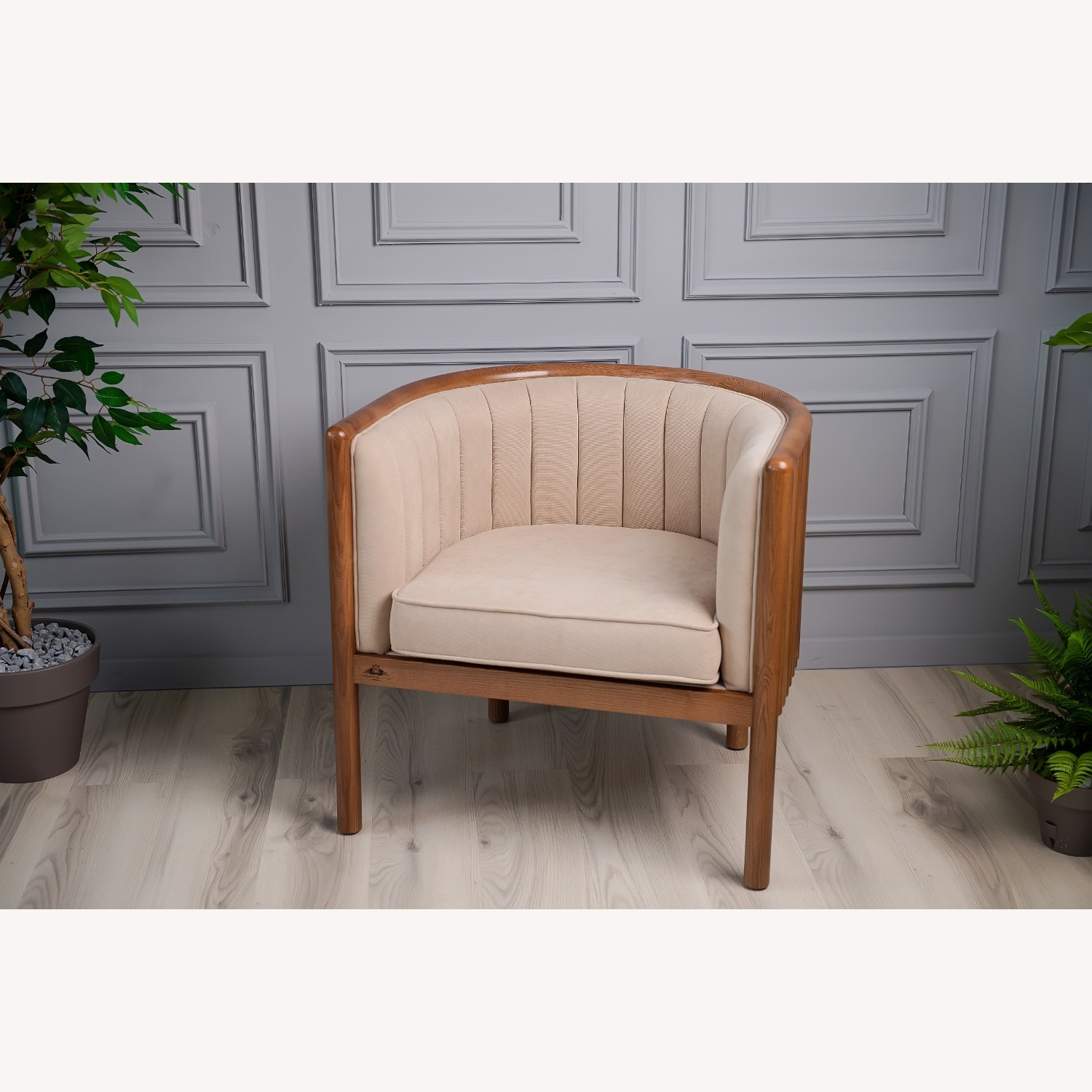 Light Brown Solid Wood Armchair - image-18
