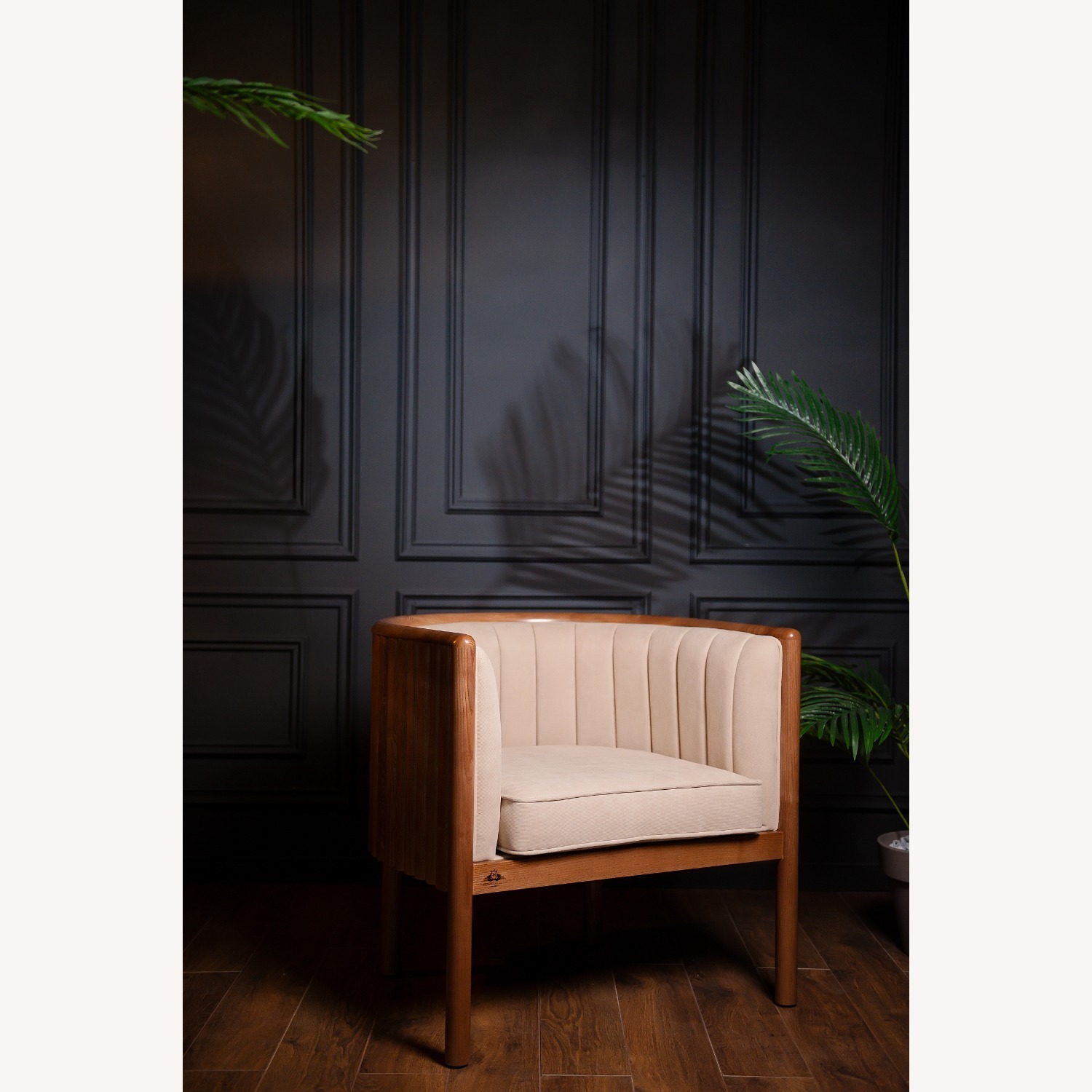 Light Brown Solid Wood Armchair - image-3