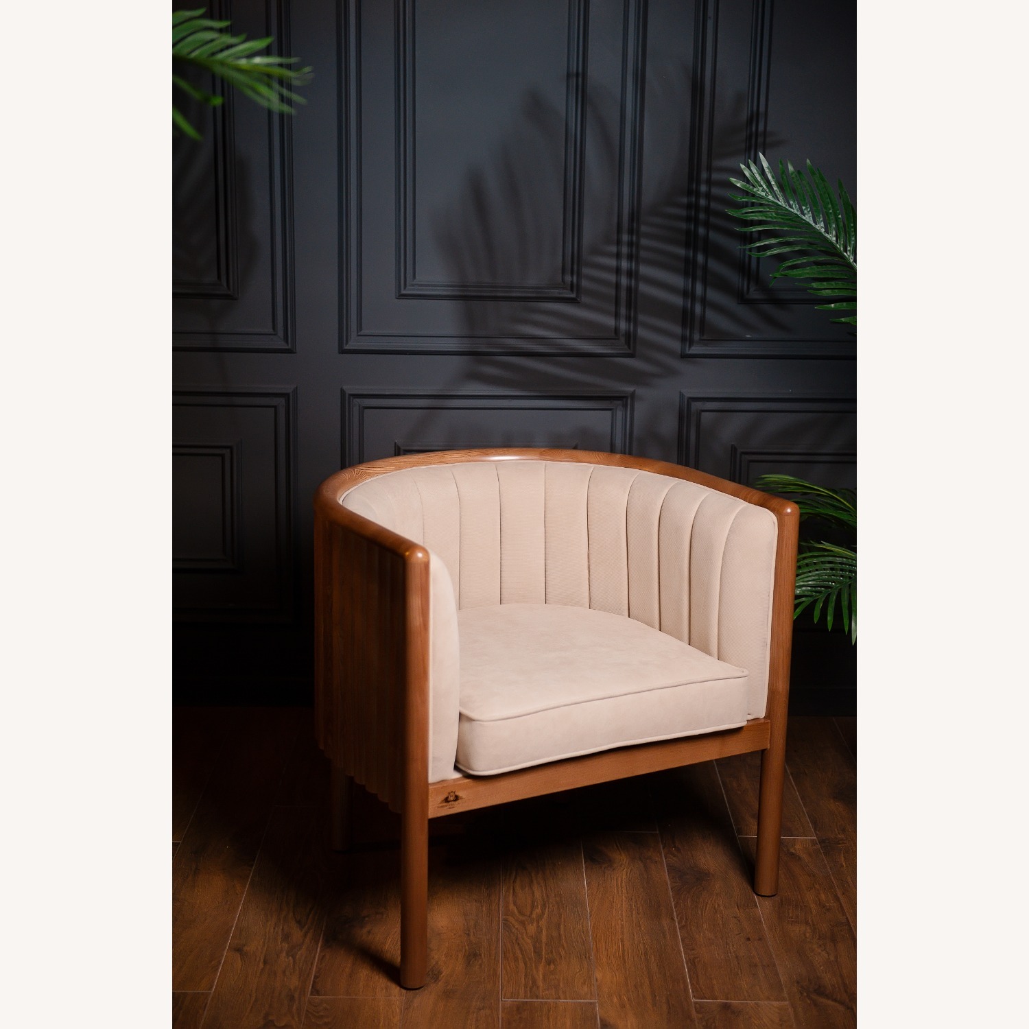 Light Brown Solid Wood Armchair - image-2