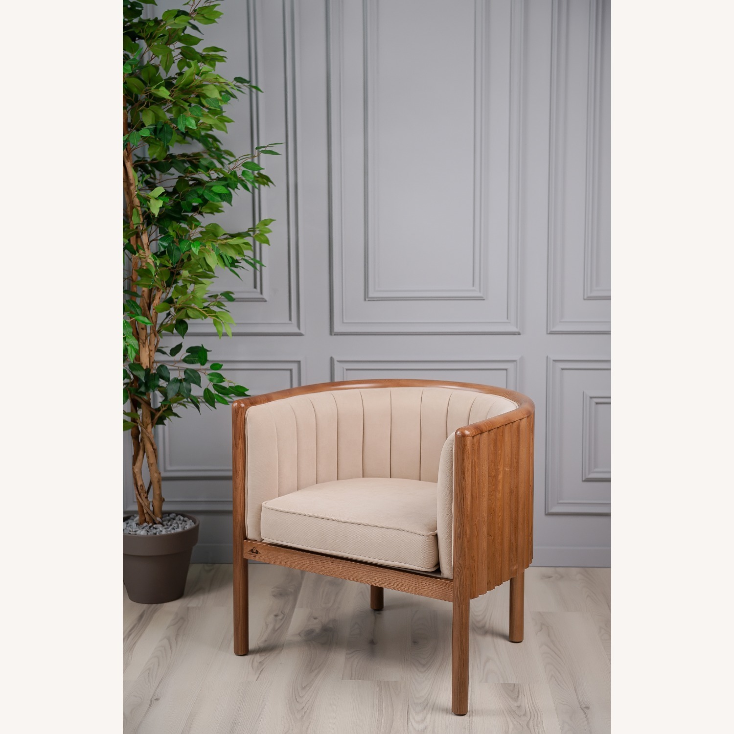Light Brown Solid Wood Armchair - image-11