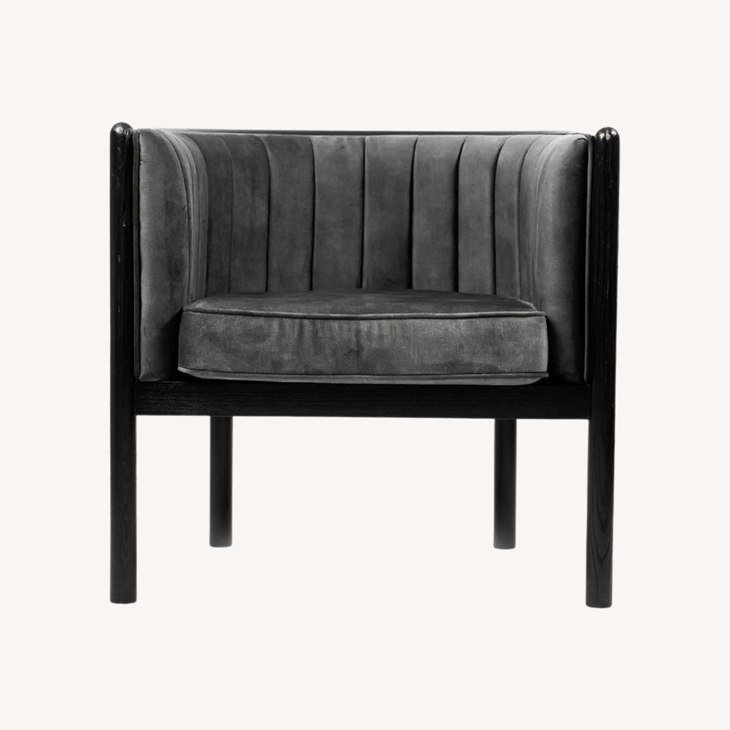 Black Solid Wood Armchair with Grey Material - image-0