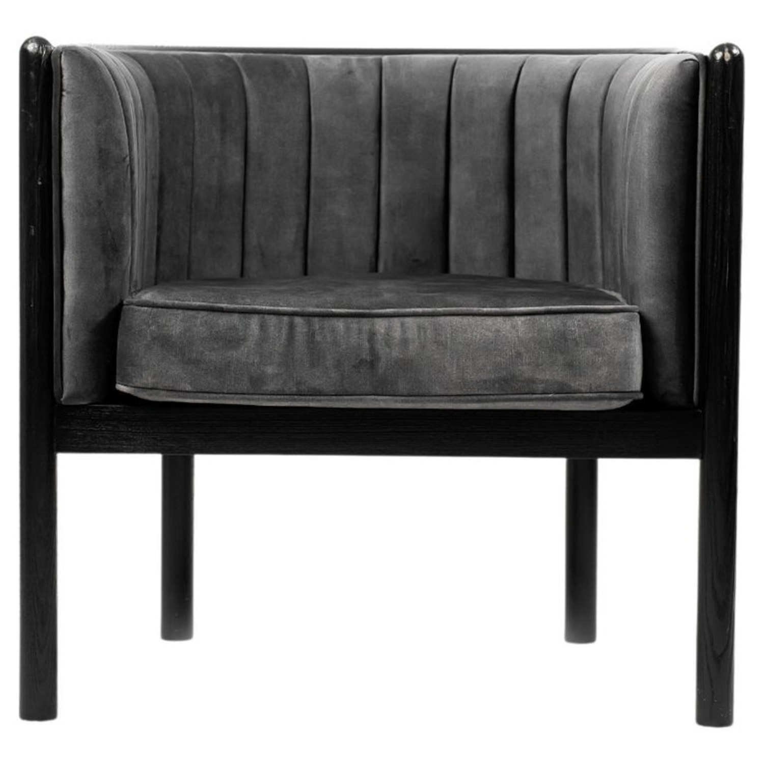 Black Solid Wood Armchair with Grey Material - image-1