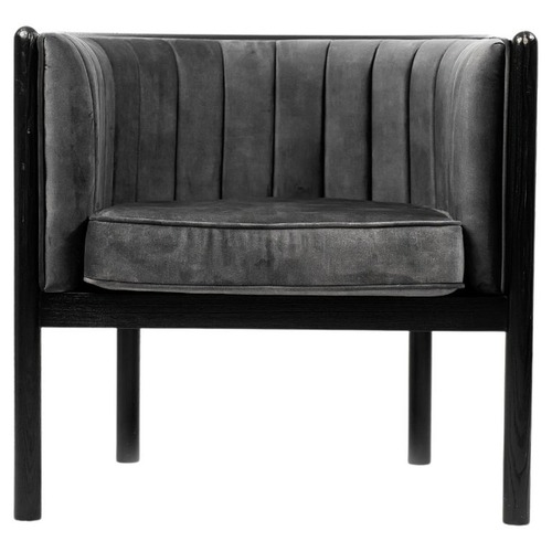 Used Black Solid Wood Armchair with Grey Material for sale on AptDeco