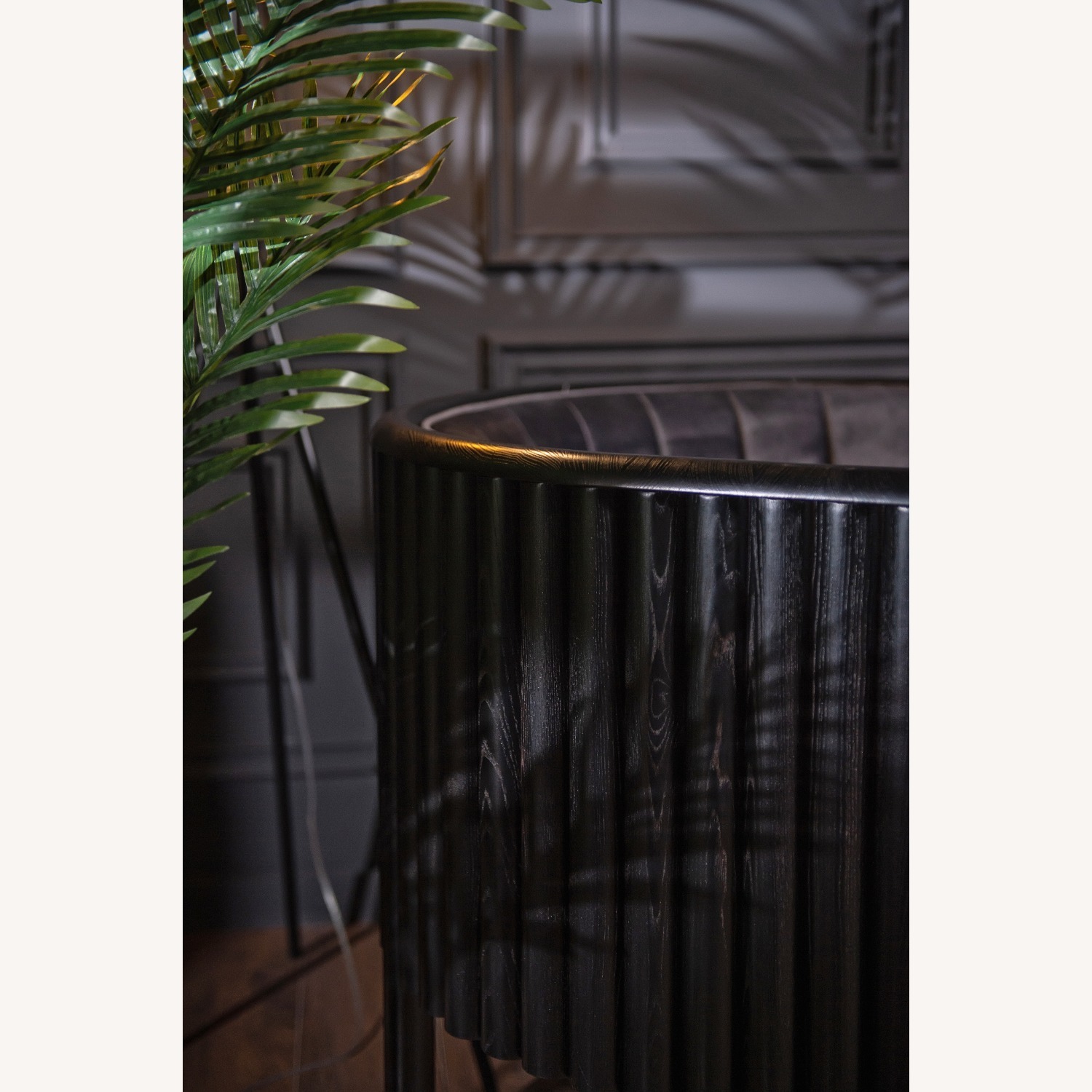 Black Solid Wood Armchair with Grey Material - image-11