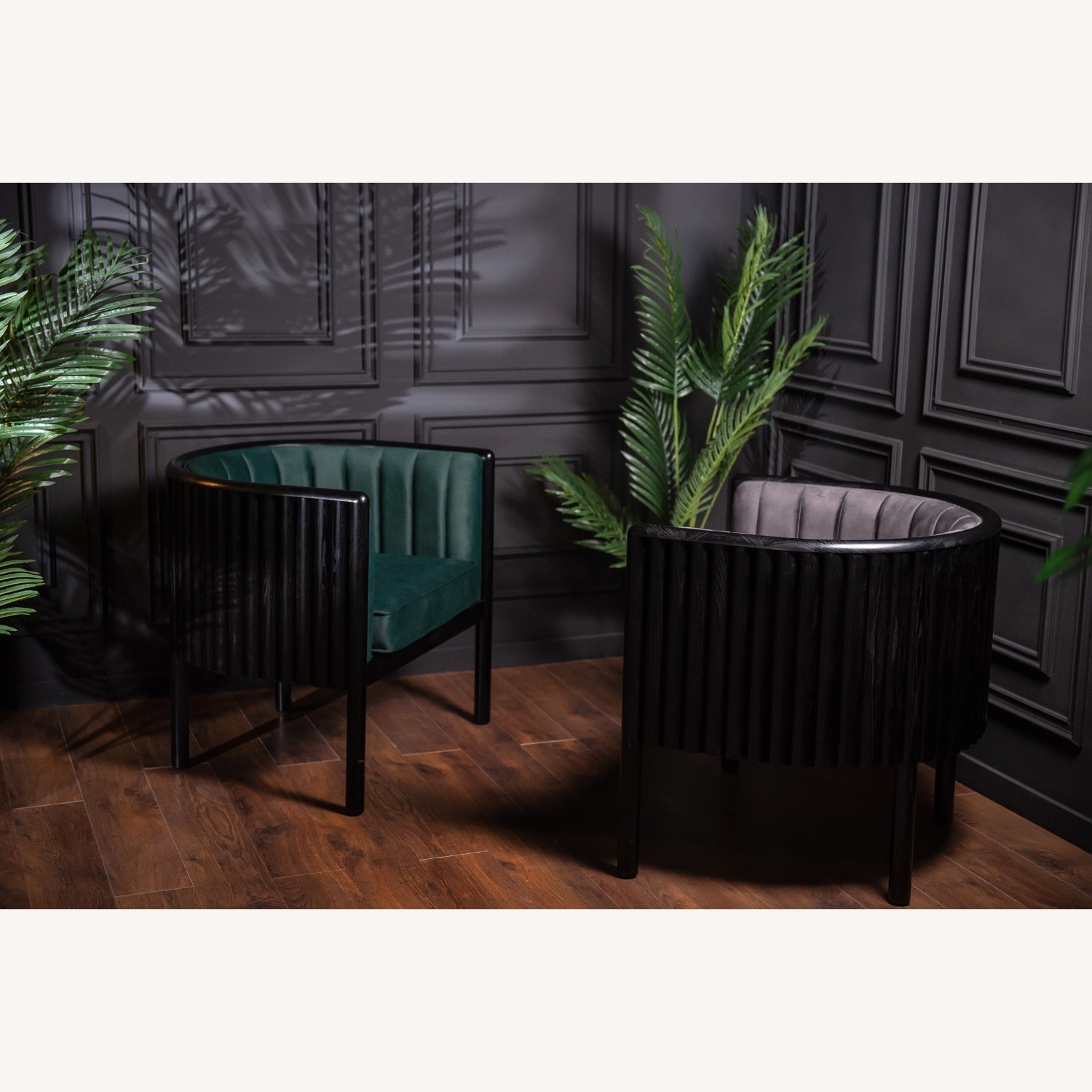 Black Solid Wood Armchair with Grey Material - image-8