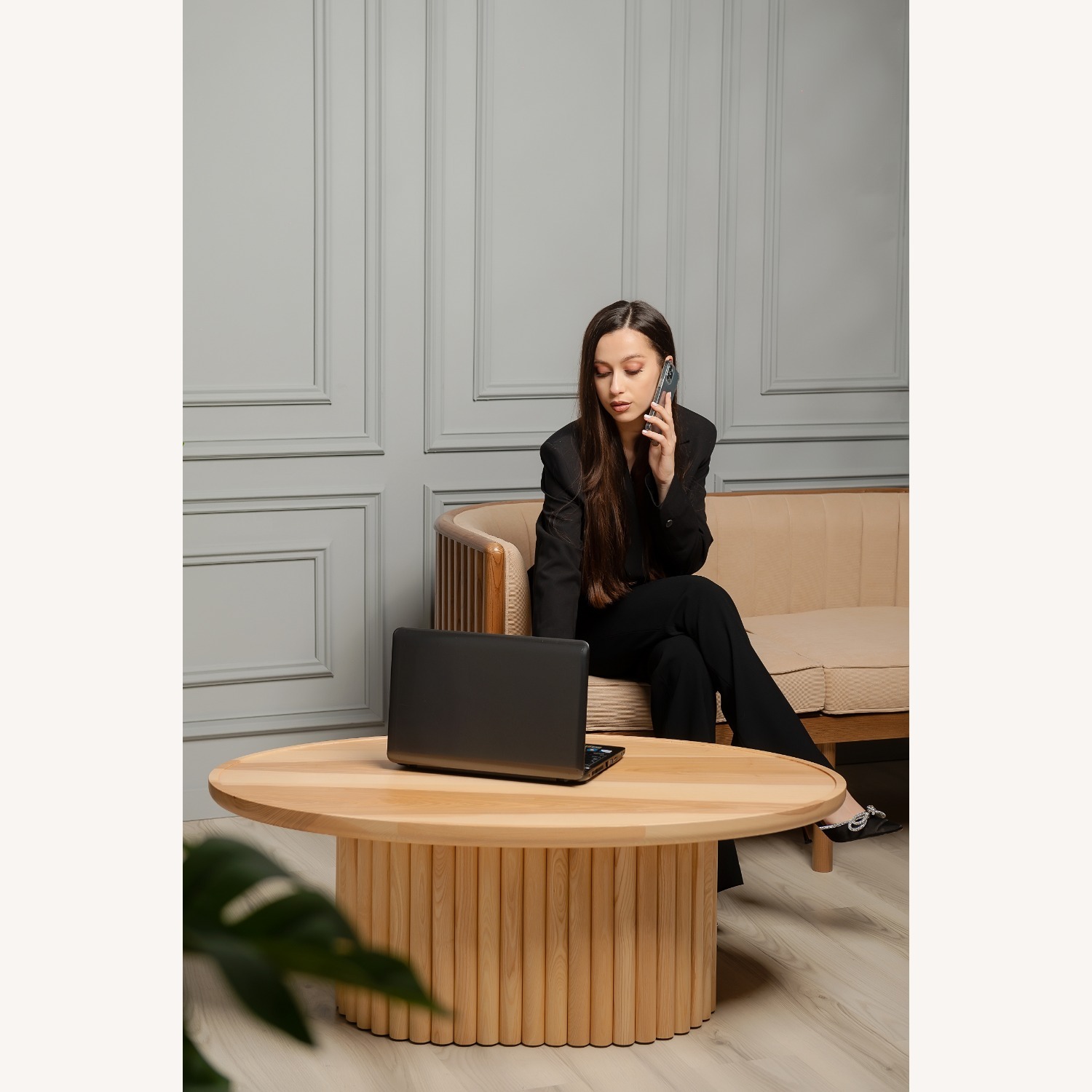 Alton Light Brown Wood Loveseat - image-10