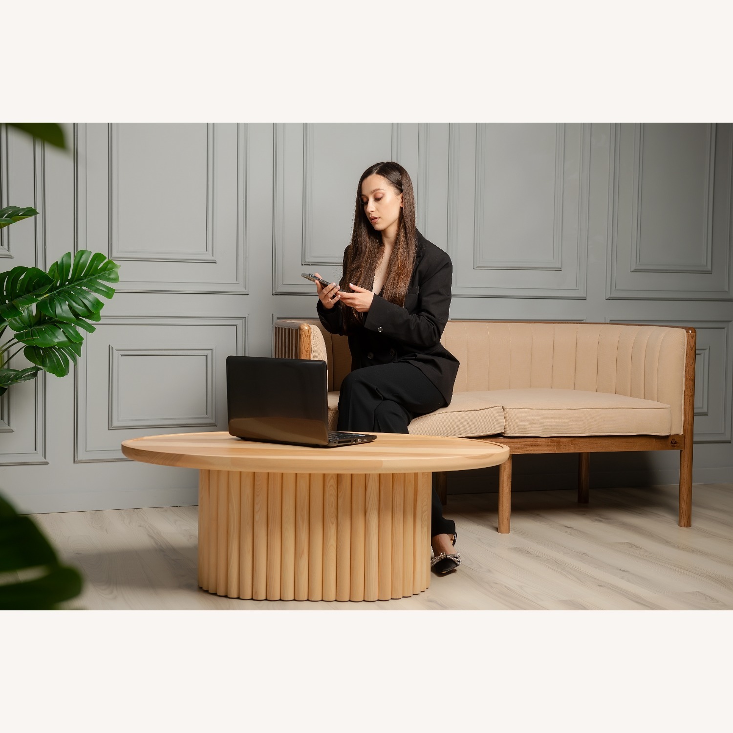 Alton Light Brown Wood Loveseat - image-11