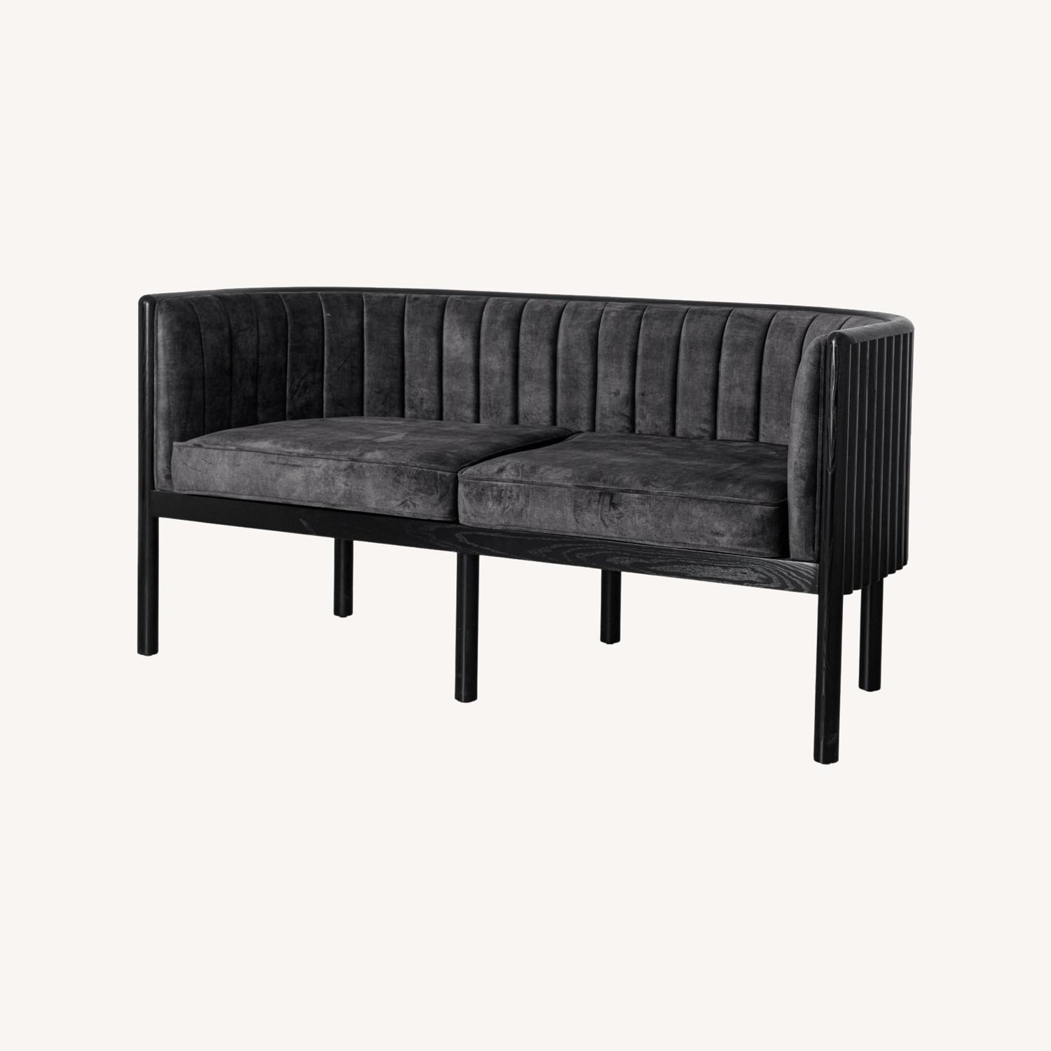 Alton Black Solid Wood Loveseat with Grey Material - image-0