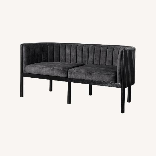 Used Alton Black Solid Wood Loveseat with Grey Material for sale on AptDeco