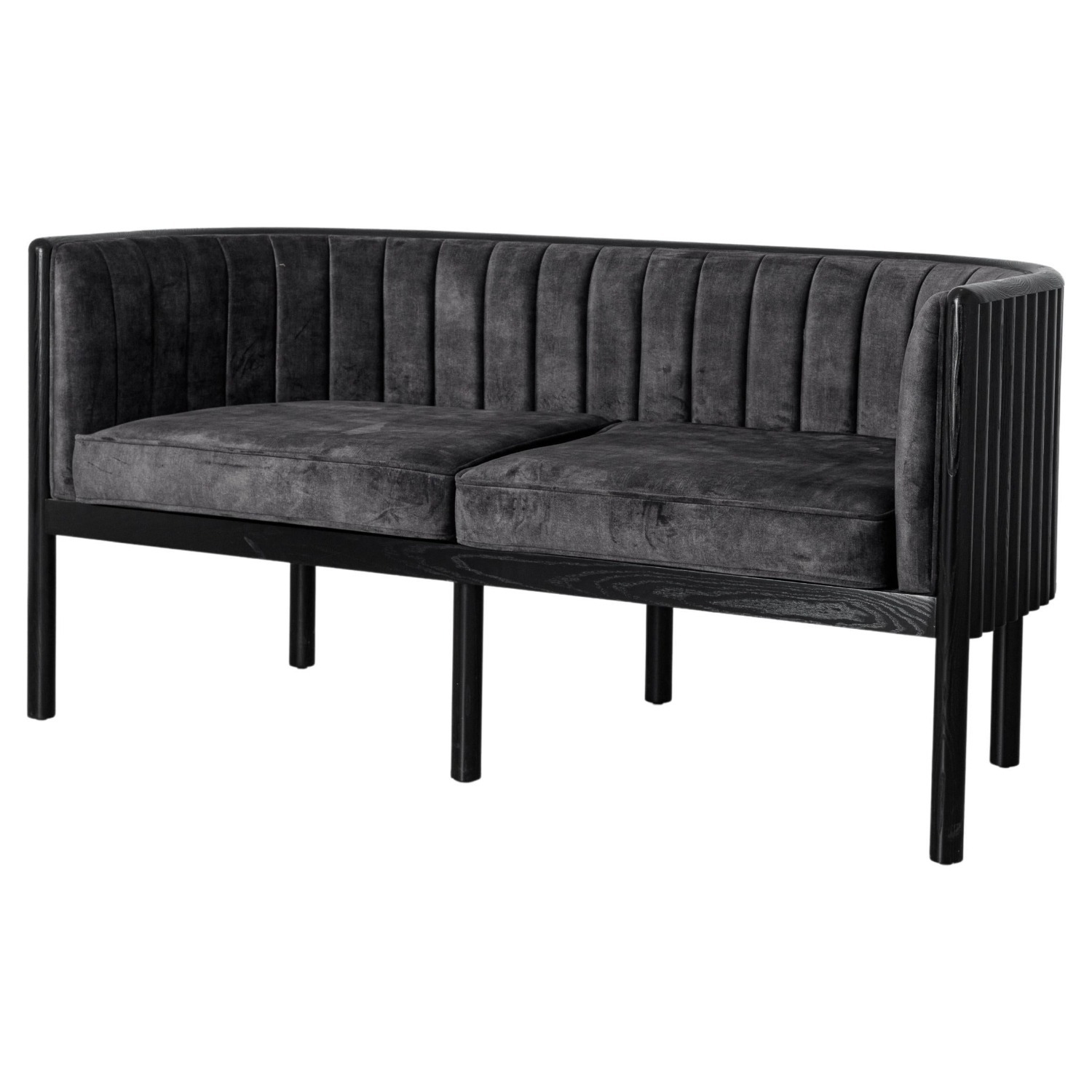 Alton Black Solid Wood Loveseat with Grey Material - image-1