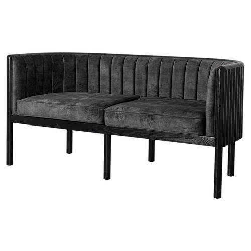 Used Alton Black Solid Wood Loveseat with Grey Material for sale on AptDeco