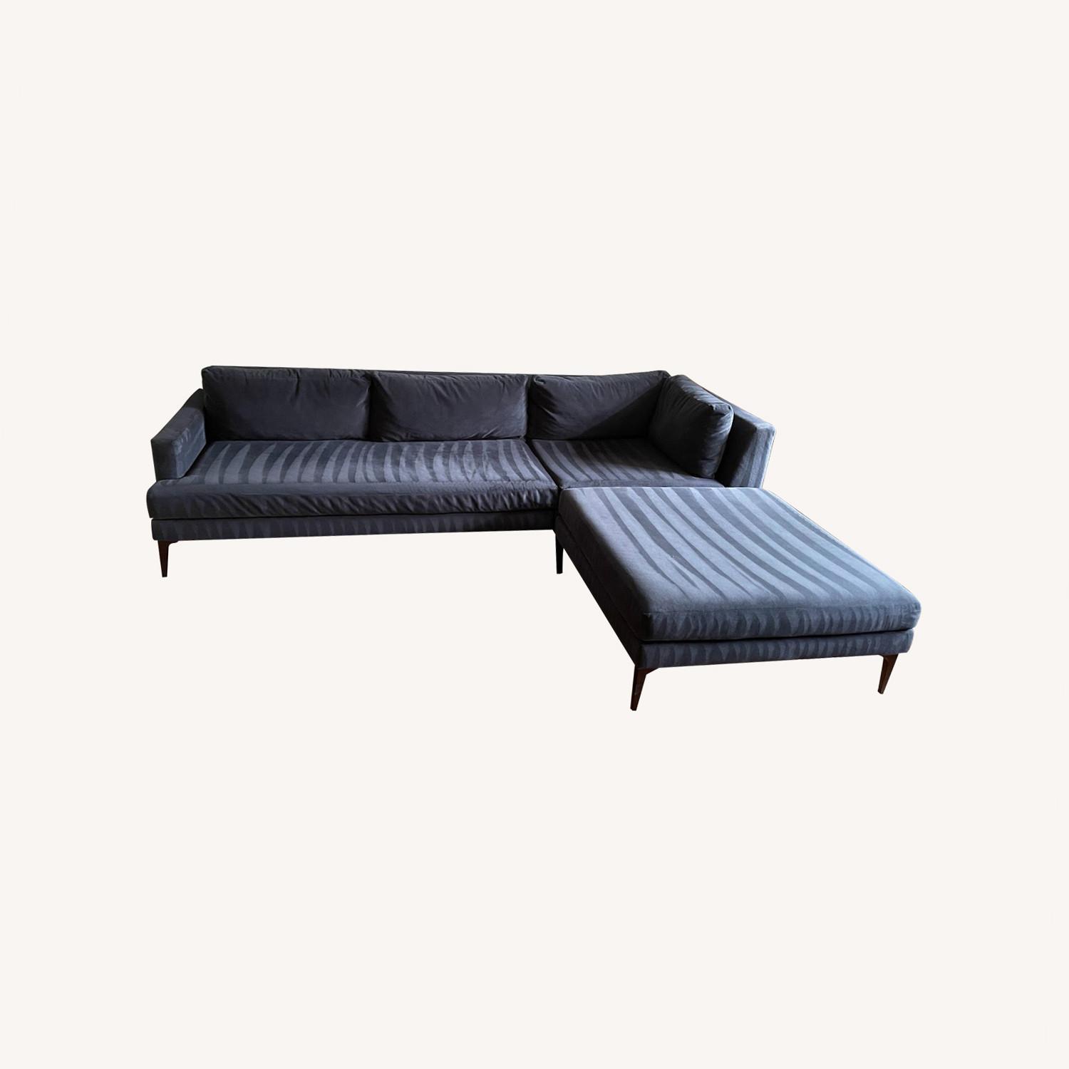 West Elm Andes blue velvet sectional with ottoman - image-0