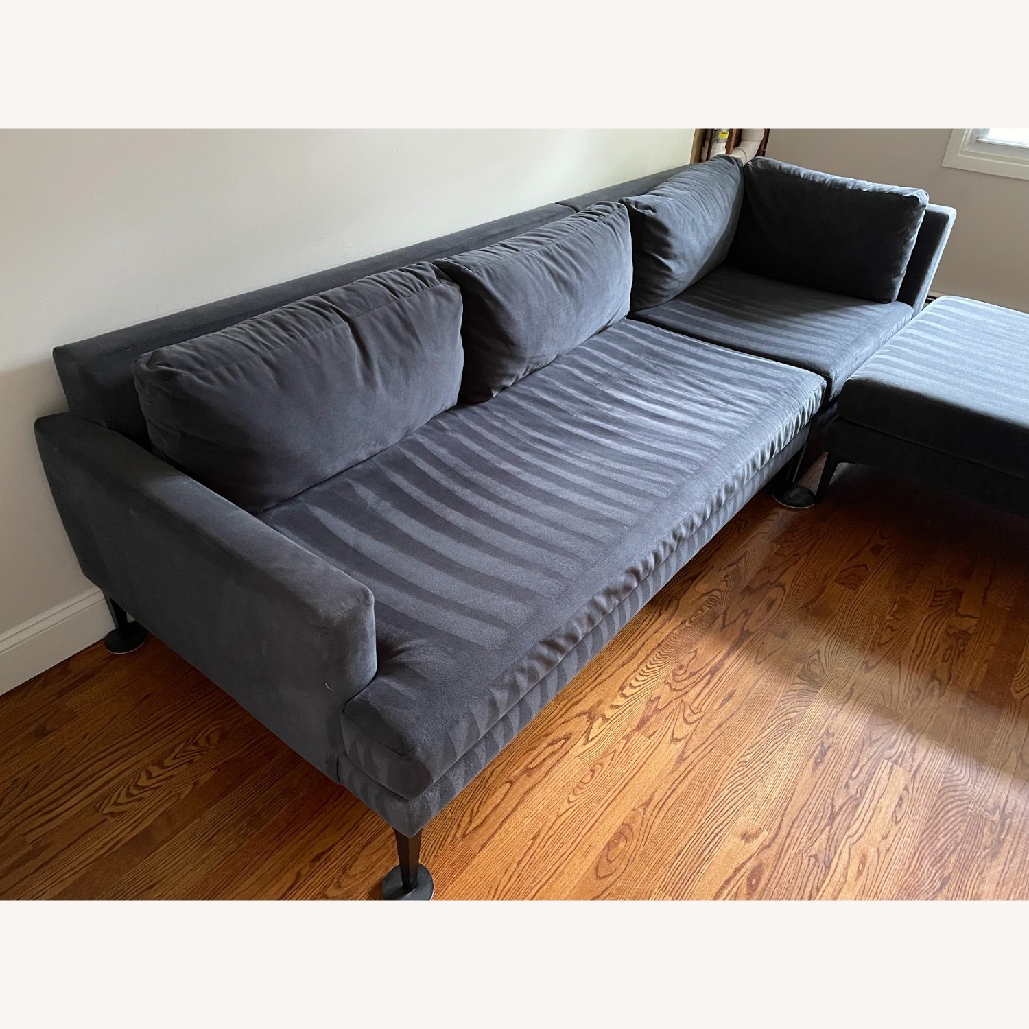 West Elm Andes blue velvet sectional with ottoman - image-2