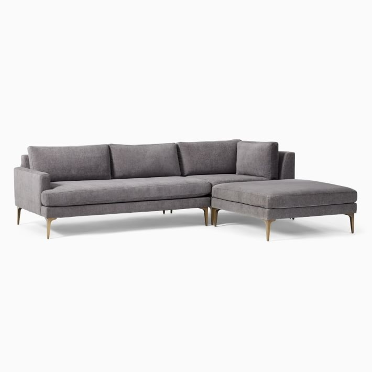 West Elm Andes blue velvet sectional with ottoman - image-8