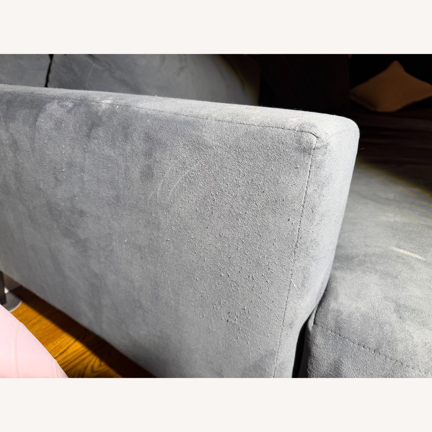 West Elm Andes blue velvet sectional with ottoman - image-6