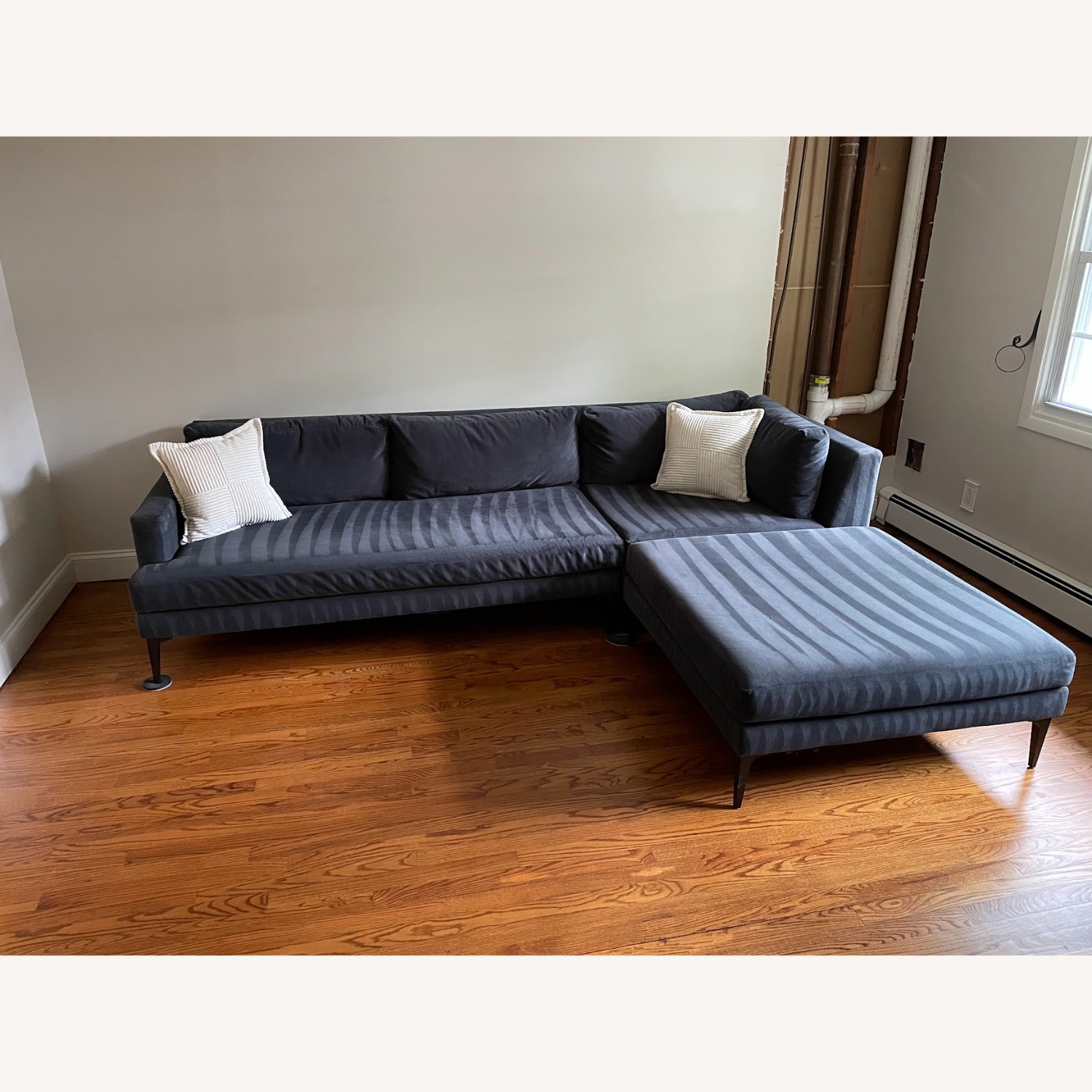 West Elm Andes blue velvet sectional with ottoman - image-4