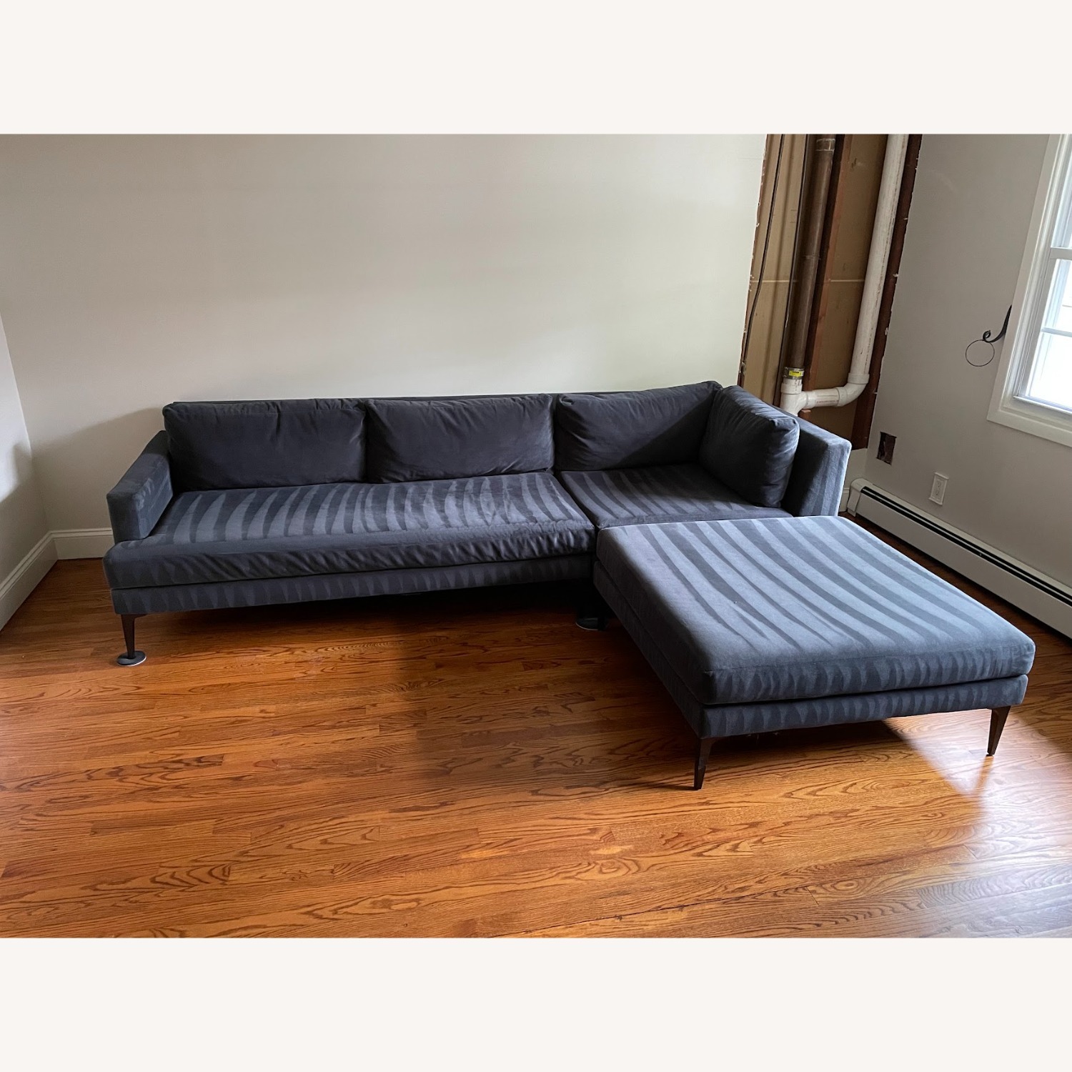 West Elm Andes blue velvet sectional with ottoman - image-3