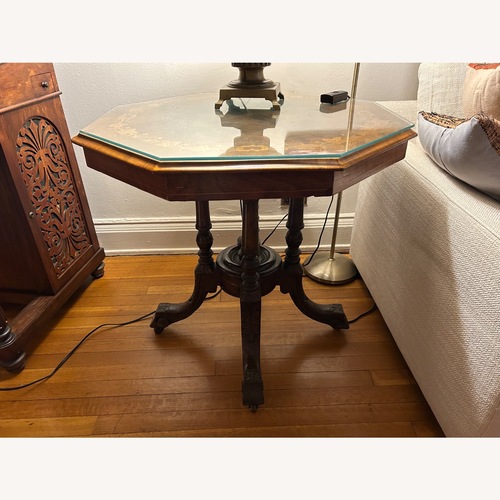 Used Antique Marquetry Pedestal Side Table for sale on AptDeco