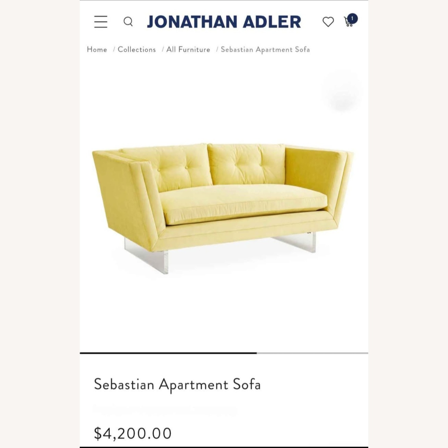 Jonathan Adler Sebastian Citr Velvet Apartment Sofa - image-1
