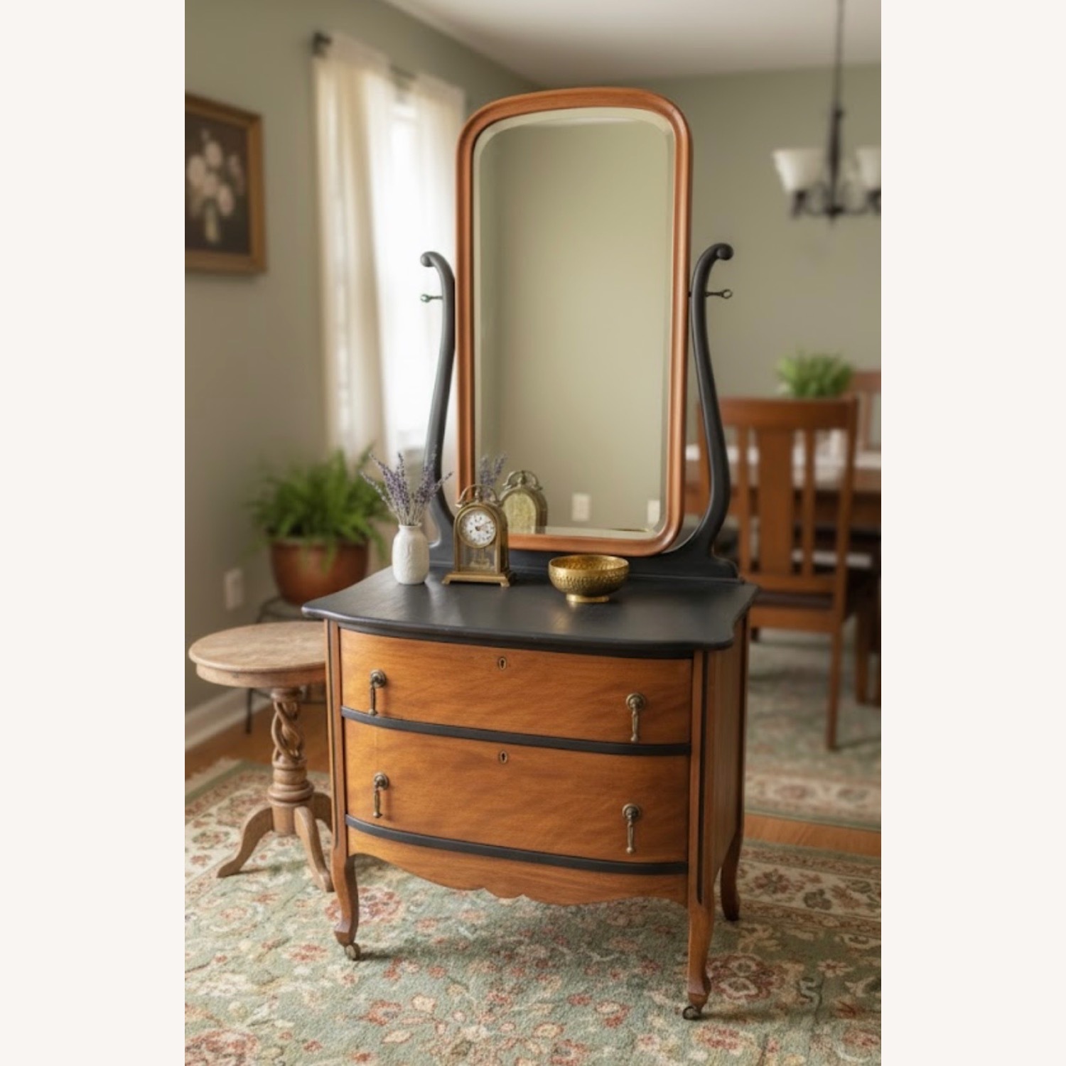 Antique Vanity Black Wood Dresser - image-1