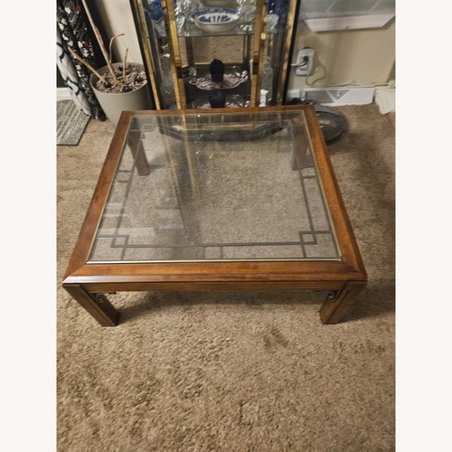 Used Dark Wood and Glass Coffee Table for sale on AptDeco