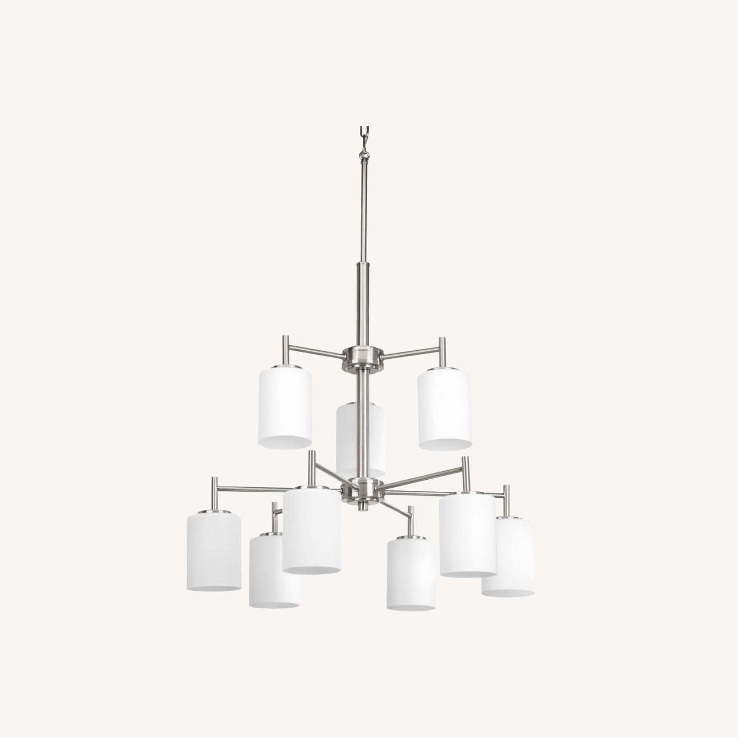 Progress Lighting Chandelier-9 Light White Glass Brushed Nickel - image-0