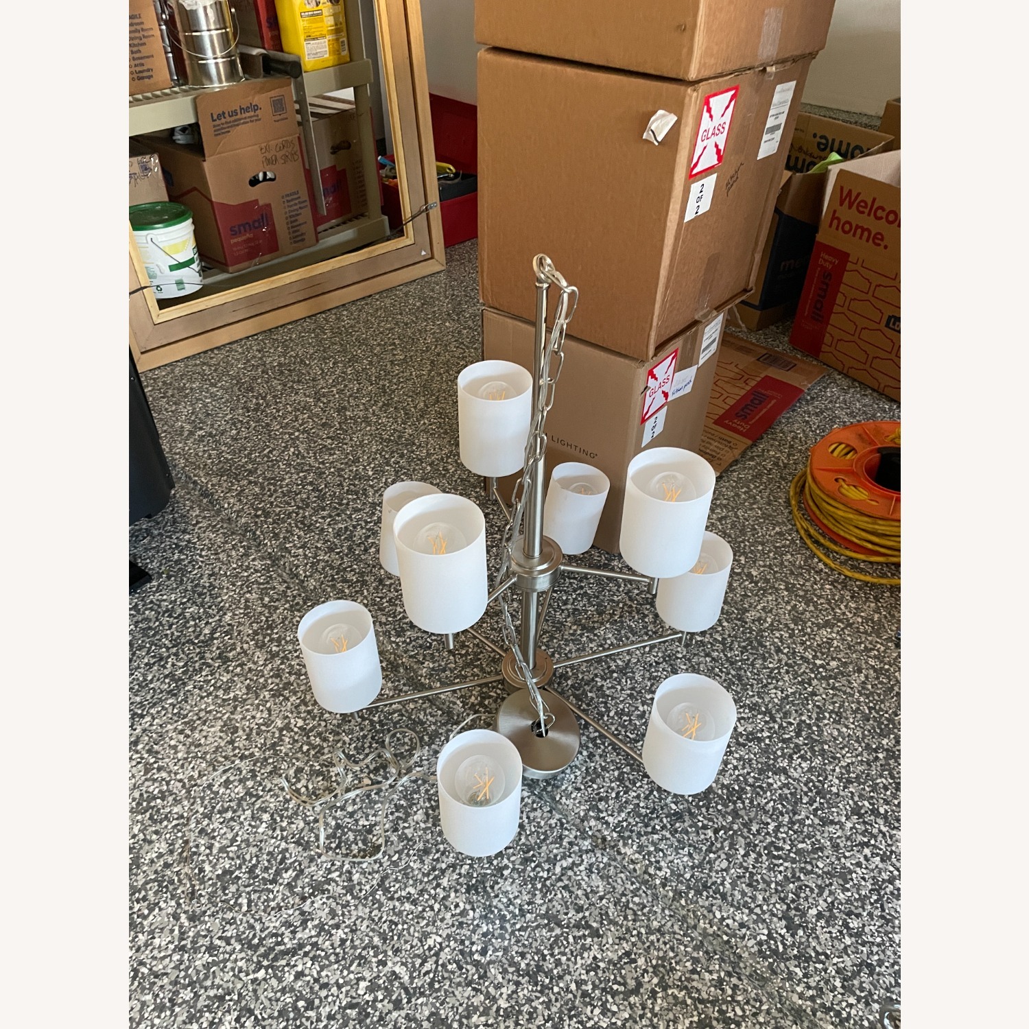 Progress Lighting Chandelier-9 Light White Glass Brushed Nickel - image-2