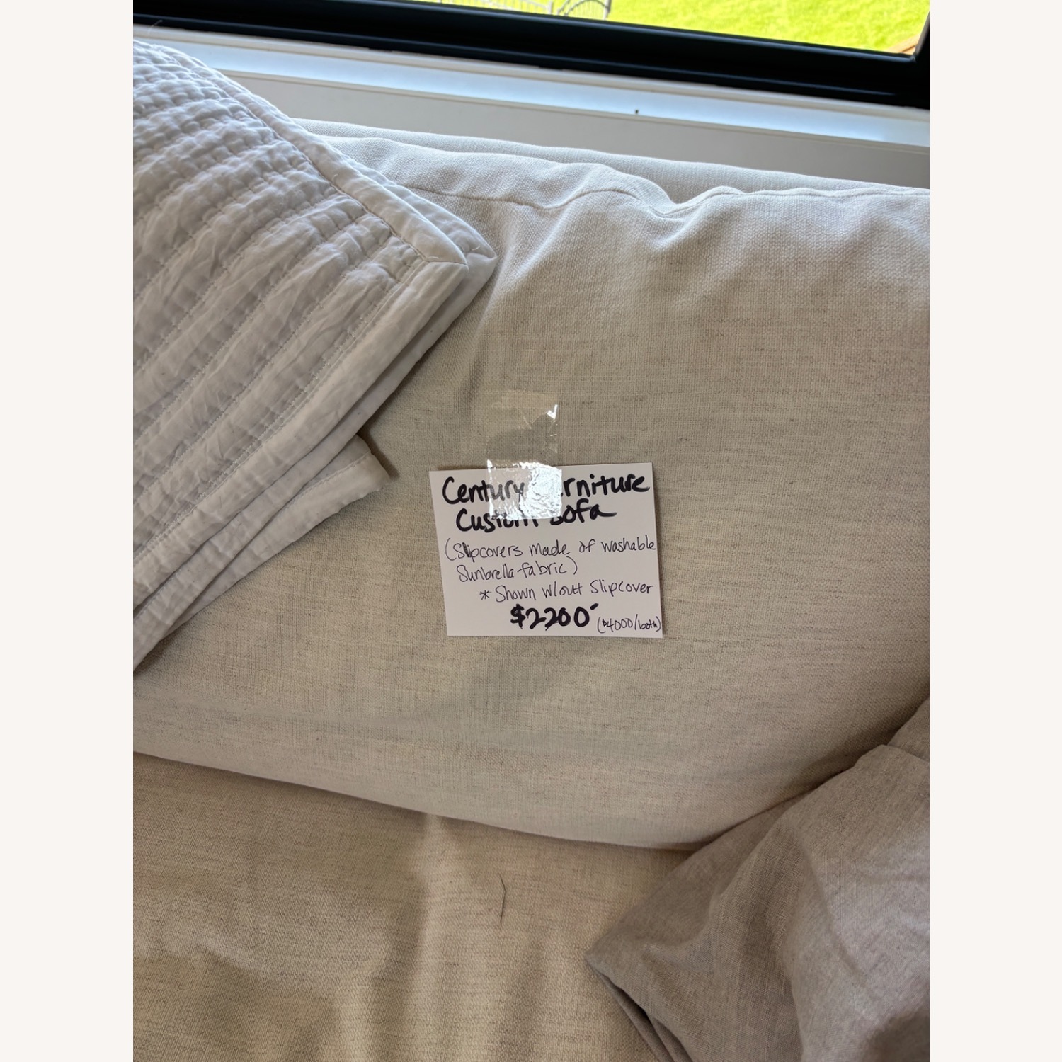 Century Furniture White Fabric 3+ Seater Sofa - image-3