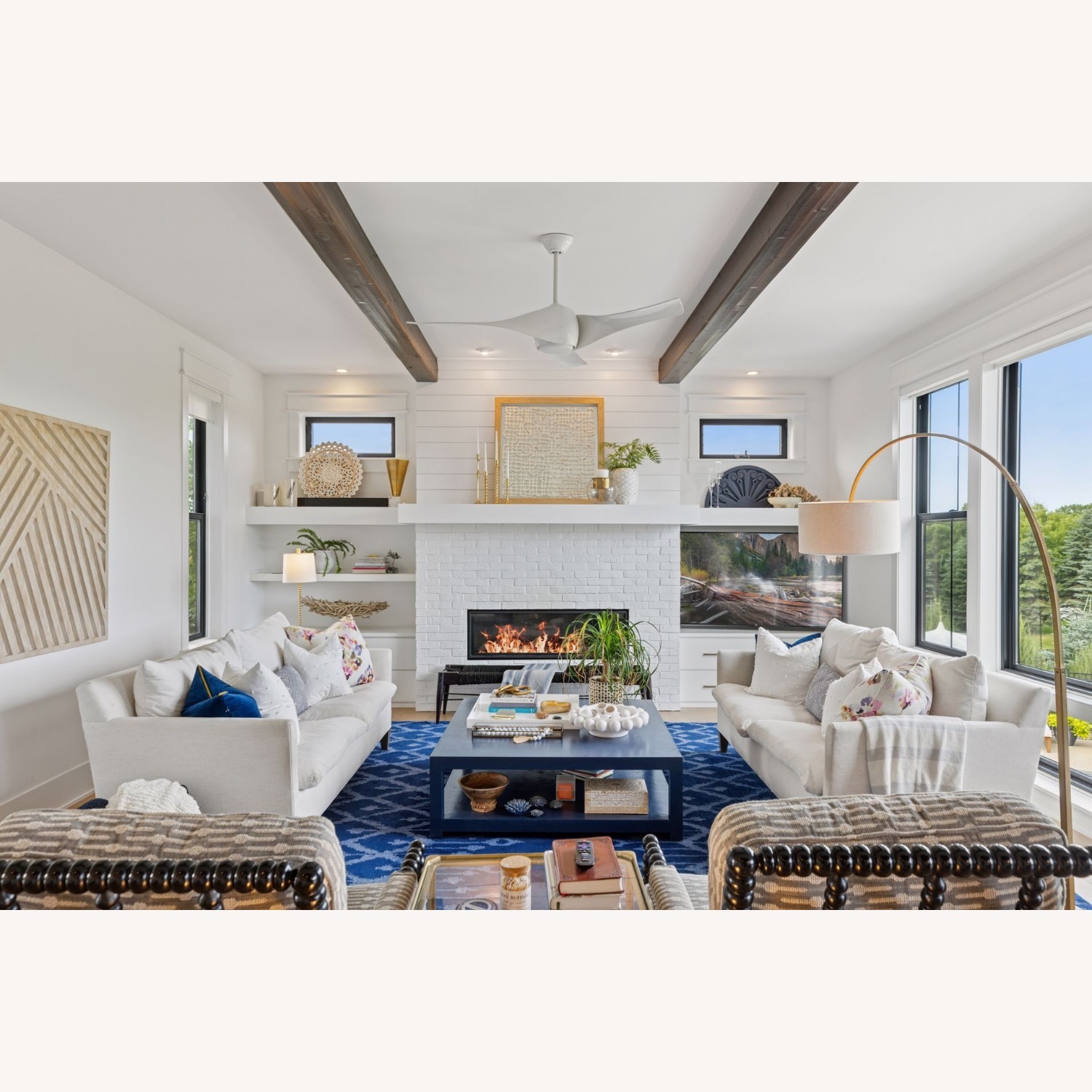 Century Furniture White Fabric 3+ Seater Sofa - image-2