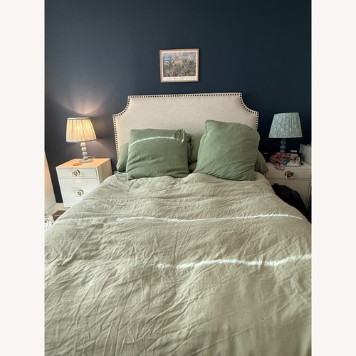 Used Pottery Barn Natural Fabric Queen Bed for sale on AptDeco