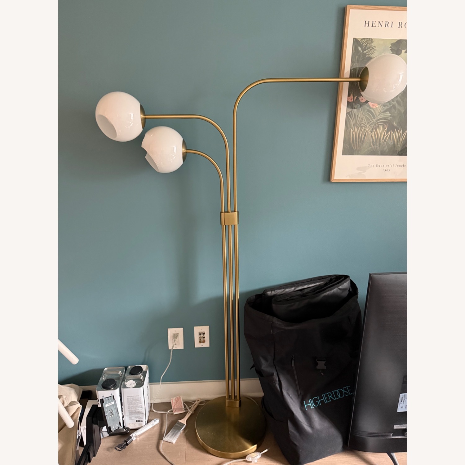 West Elm Staggered Glass Gold Metal Floor Lamp - image-1