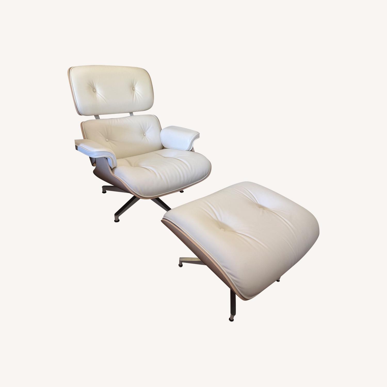 Herman Miller Eames White Leather Ottoman - image-0