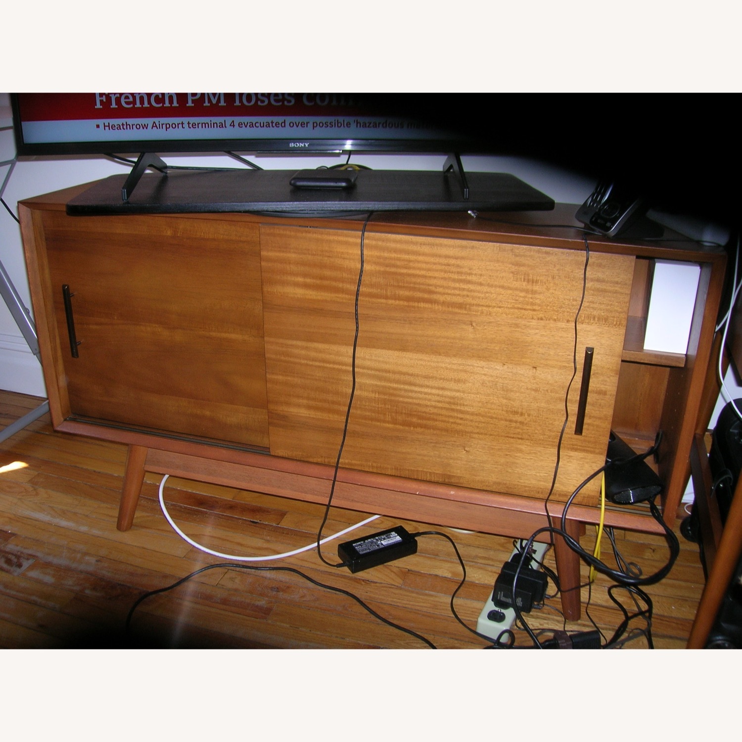 West Elm Light Brown Wood Media Storage - image-1