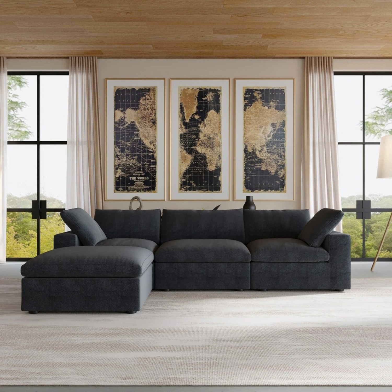 Bed Bath & Beyond Black Fabric 3+ Piece Sectional - image-5