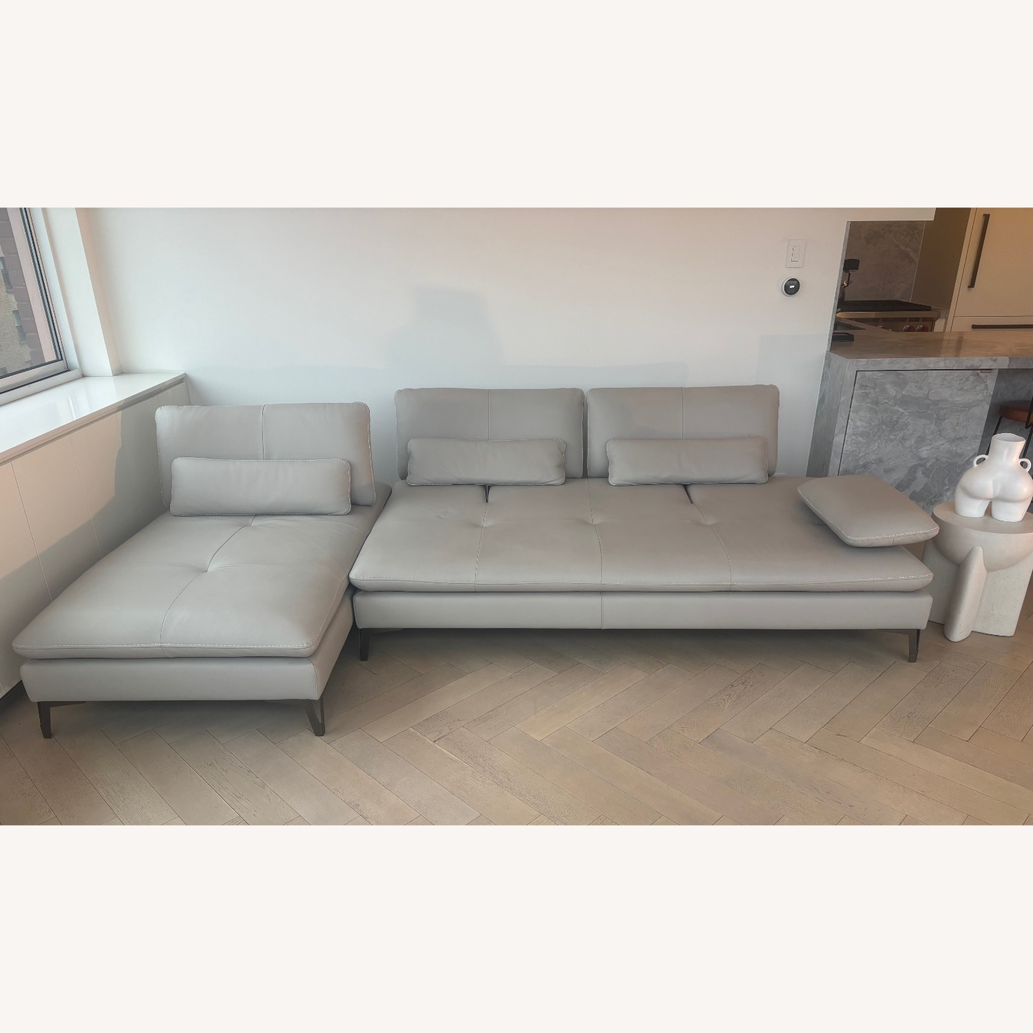 Roche Bobois Scenario 2 Light Gray Leather 2 Piece Sectional - image-1