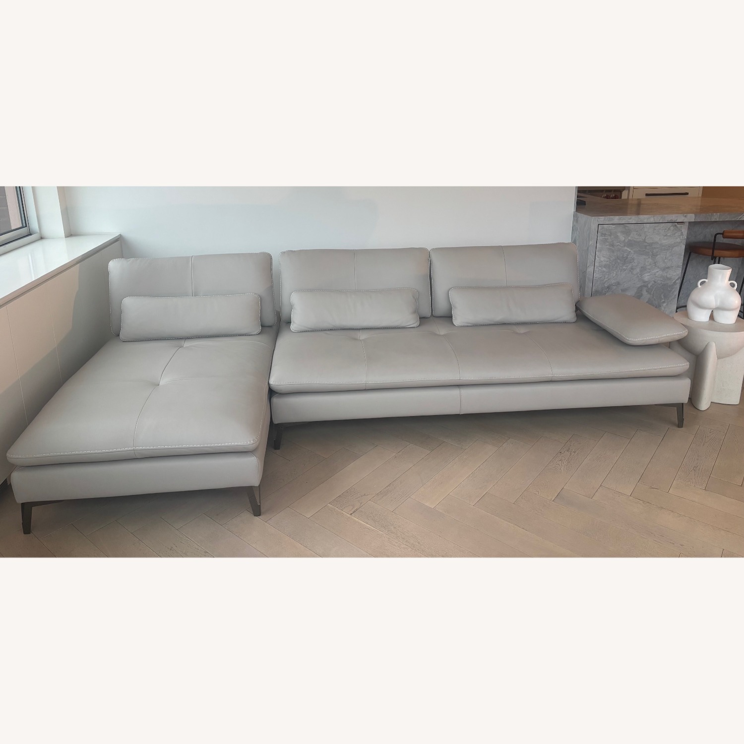 Roche Bobois Scenario 2 Light Gray Leather 2 Piece Sectional - image-3