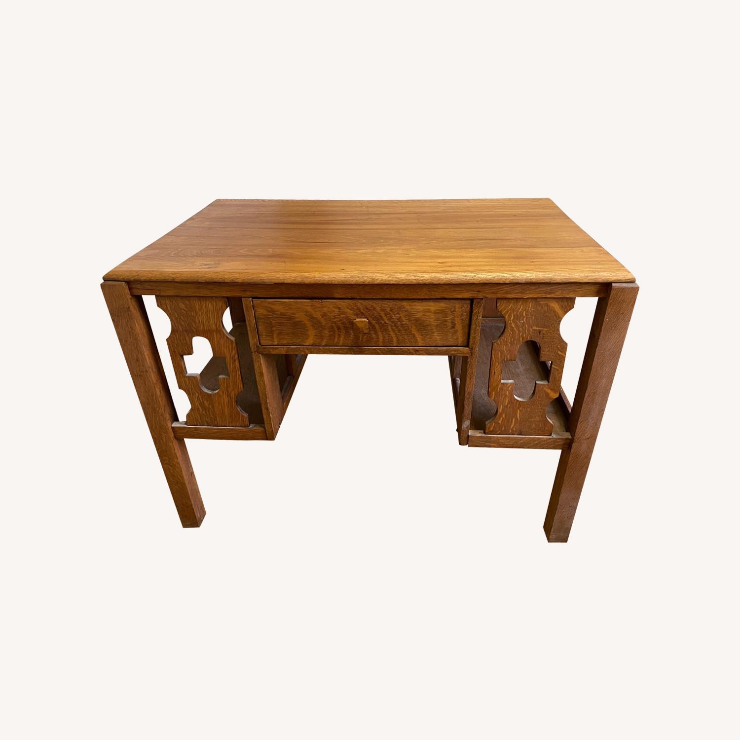 Antique Solid Oak Mission Desk or Library Table - image-0
